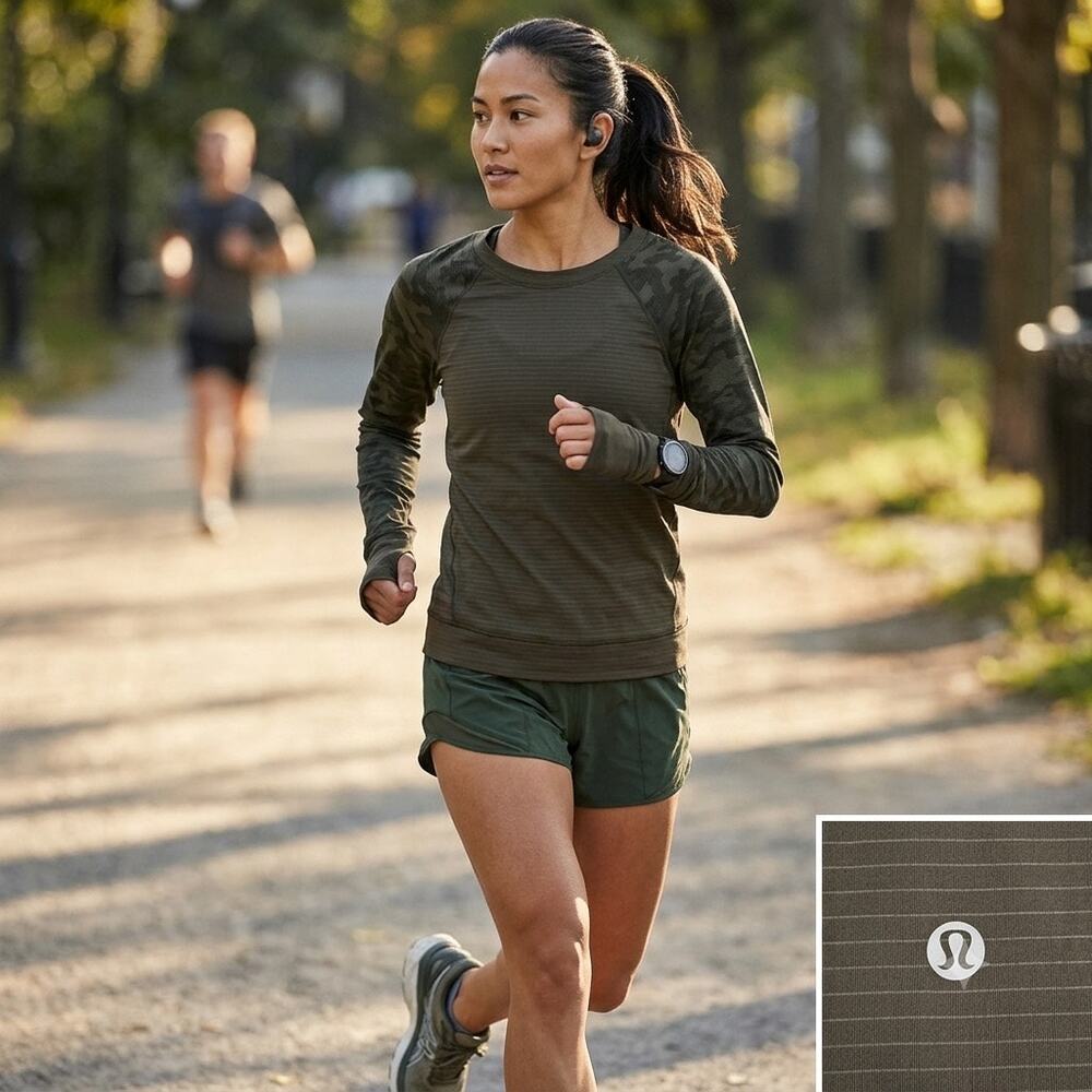 Lululemon Run For Days Long Sleeve Top Size 10 Camo Striped Light Luxtreme